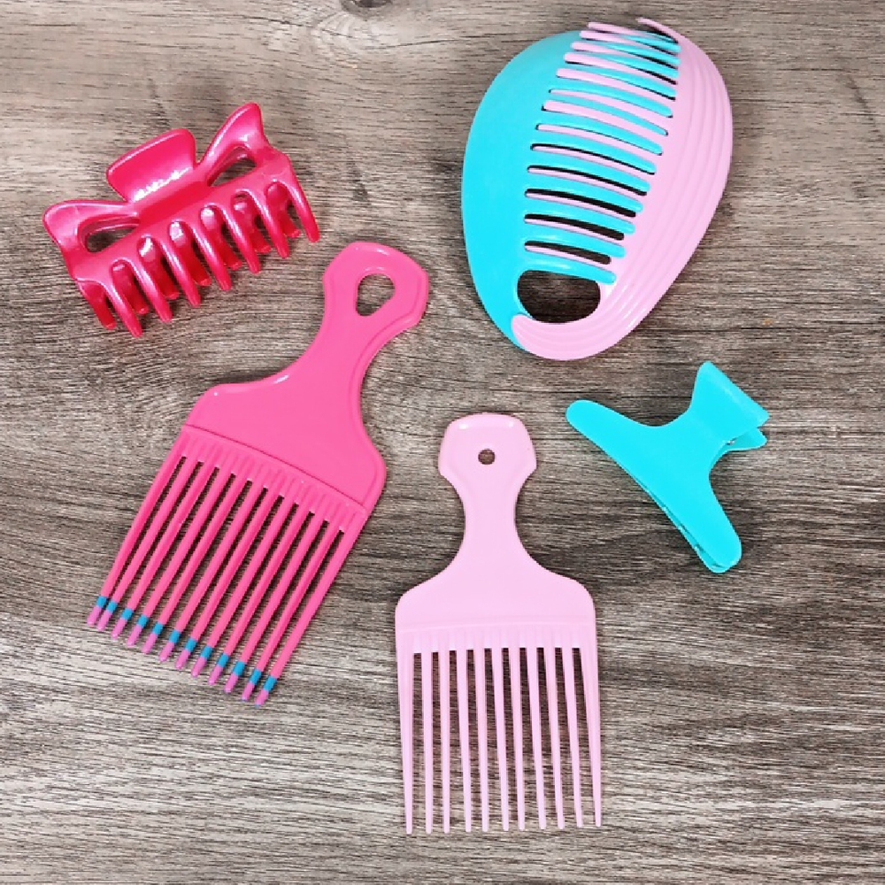 Vintage 80's 90's Hair Is Back Vibrant Pink  Blue Hair Accessory Set 5pc.